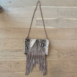 Topshop Beige Snakeskin Fringe Clutch